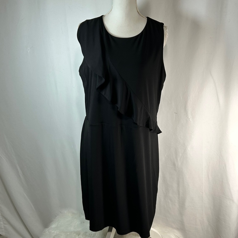 Charter‎ Club Black Sleeveless Ruffle Trim Sheath Dress Women's Size L